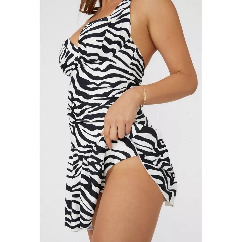 Gorgeous Womens/Ladies Zebra Print Skirted One Piece Swimsuit