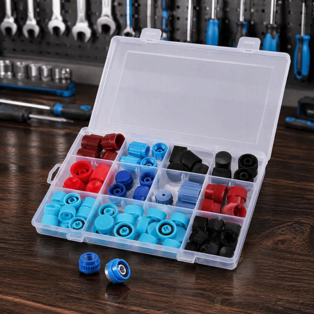 77pcs High Low Side Dust Cap Set Valve Core Port Caps For R12 R134A System Repair