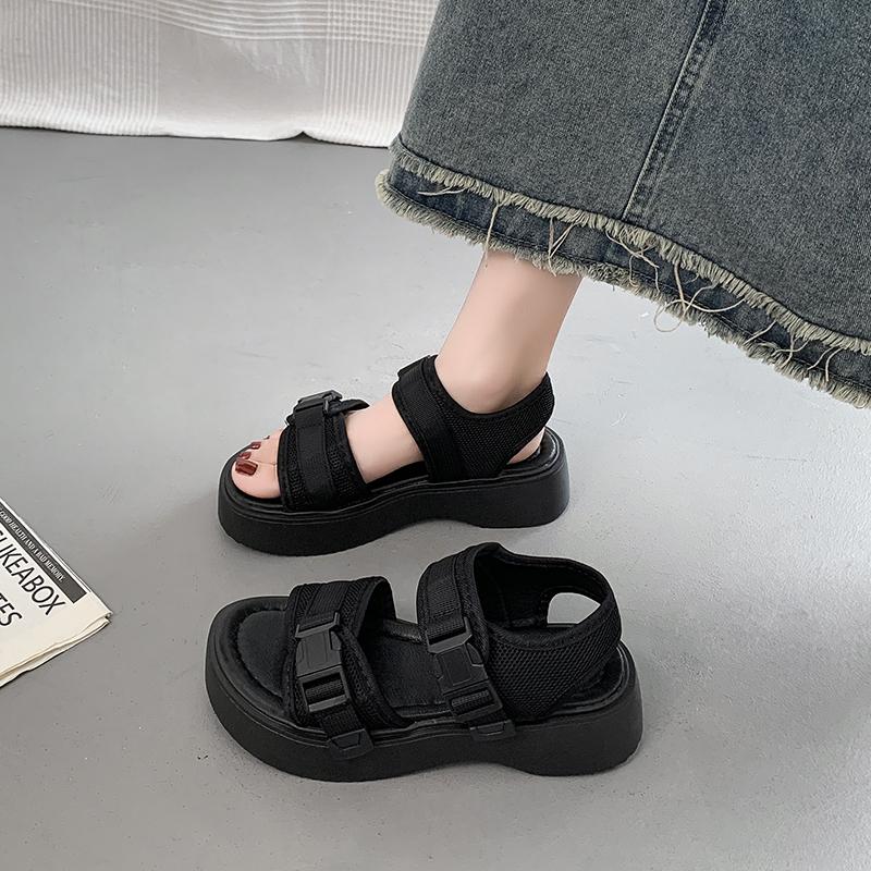 2024 Spot Large Size Summer New Thick Sole Casual Roman Sandals Women's Cross Border Round Head Buckle Shoes Platform Shoes