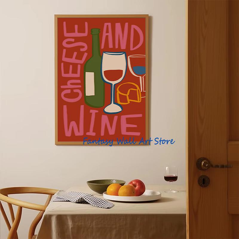 Kitchen Alcoholic Beverage Cocktails Abstract Line Art Cheers Poster Canvas Painting Wall Picture Home Kitchen Living Room Decor