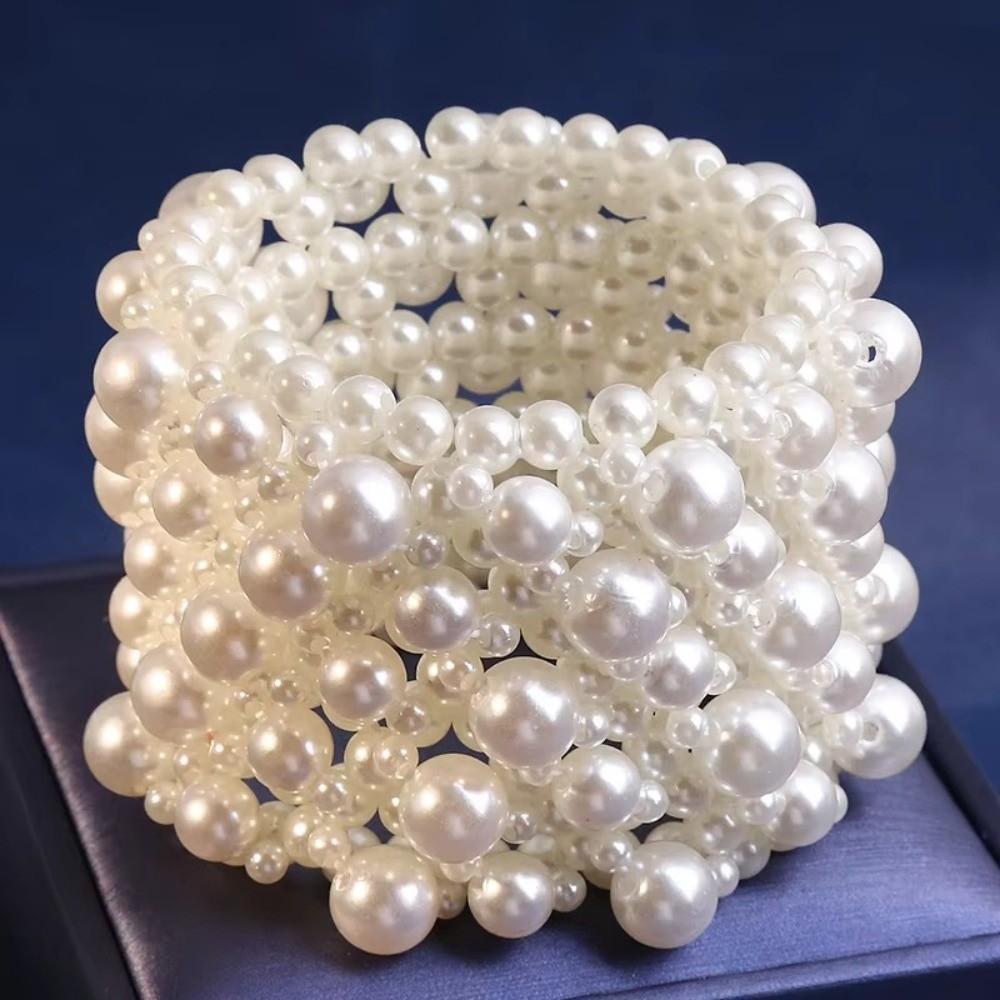 Elastic Women Bracelet White Wide Bangle Minority Pearls Bracelet Party