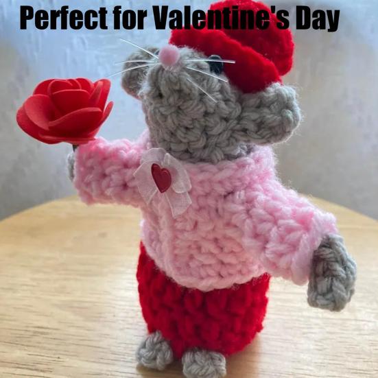 1 пара вязаных крючком мышей, пара мышей, ручная работа, украшения ко Дню святого Валентина, кукла-мышь для стола, каминной полки, прикроватного столика