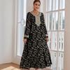 Middle Eastern Abaya Evening Dress with Hot Stamping Lace and Splicing Design