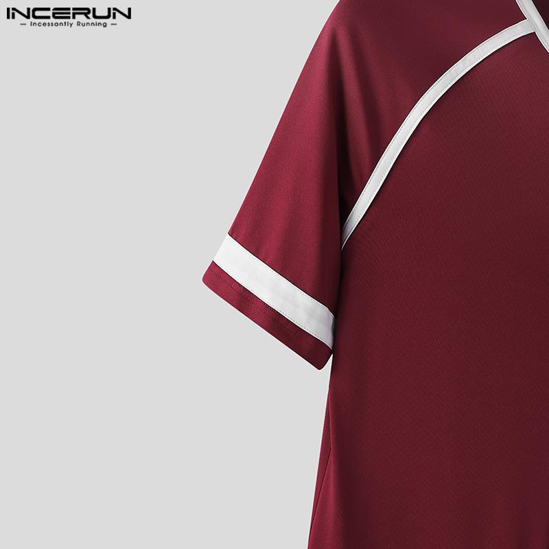 INCERUN Men Short Sleeve Stitching Fitted Jumpsuits Romper Bodysuits Pajamas Home Wear
