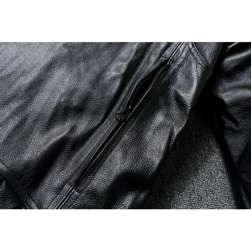 Китайский размер Тяжелая мотоциклетная куртка Club Biker Coat Настоящая коровья кожаная куртка для мужчин Съемный капюшон для верховой езды Мужская кожаная куртка
