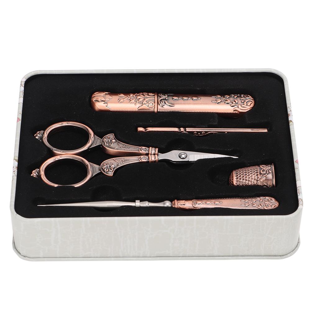 Embroidery Scissors Kit Red Ancient European Retro Style Stainless Steel DIY Sewing Embroidery