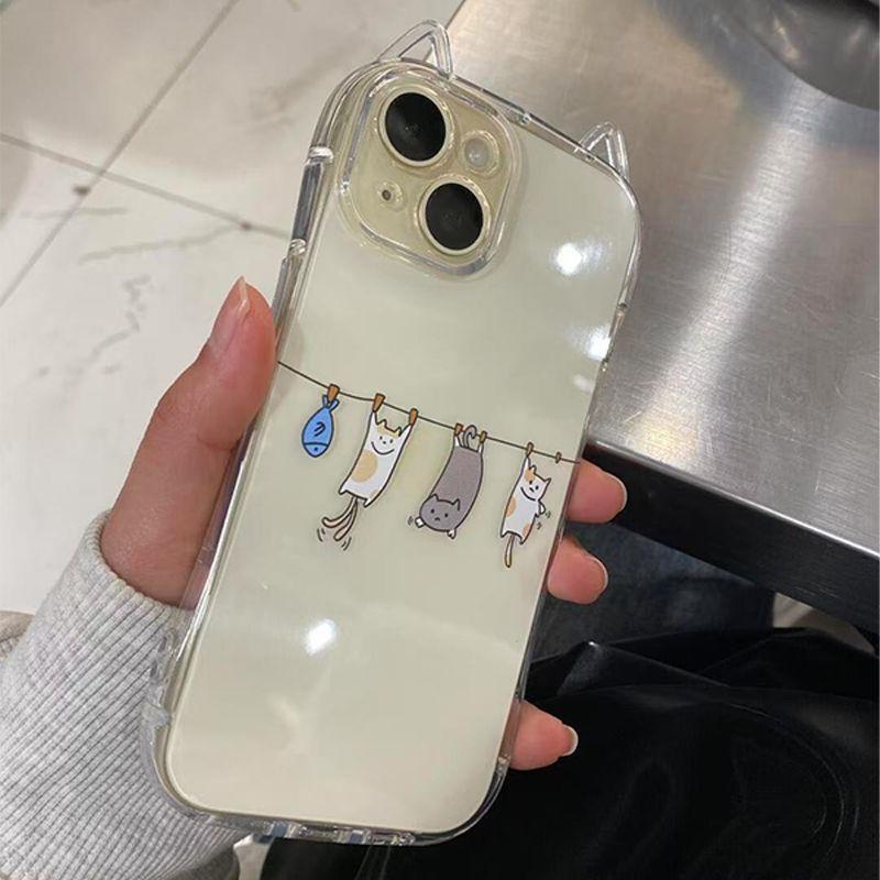 Креативная сушащаяся кошечка подходит для чехла мобильного телефона iPhone17 Apple Air кошачьи ушки 16/15 милая 14 прозрачная 13