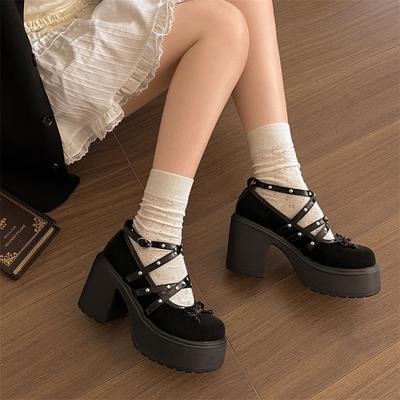 Модные маленькие кожаные туфли ретро на толстом каблуке и платформе французские туфли Мэри Джейн женские новые весенне-летние туфли с неглубоким горлом и юбкой одинарные туфли