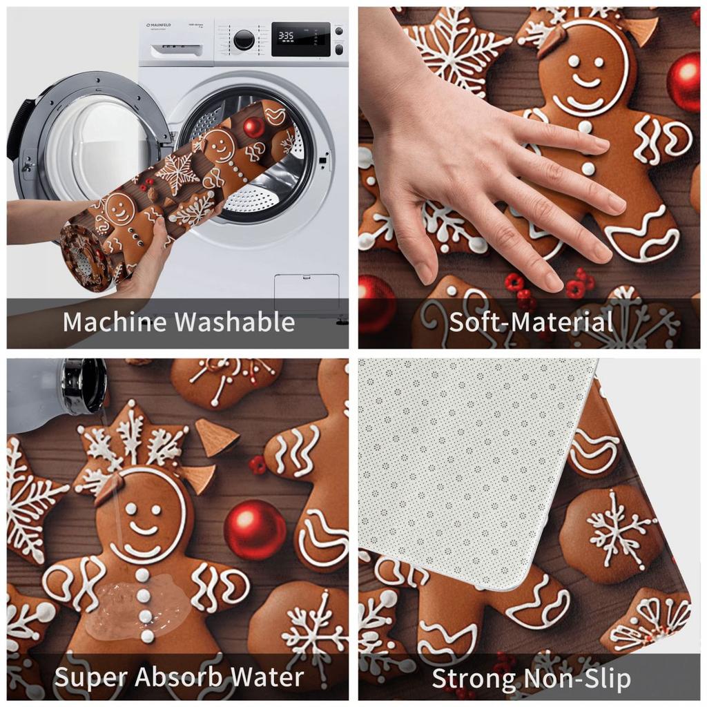 Christmas Gingerbread Anti-slip Doormat Floor Mat Cushion Carpet Rug for Kitchen Entrance Home Bathroom Living room Footpad Mats