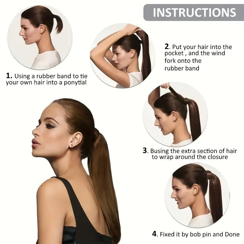 Magic Stick Ponytail Synthetic Wig Long Straight Ponytail Wig Female Wig Heat-resistant for Daily Gatherings