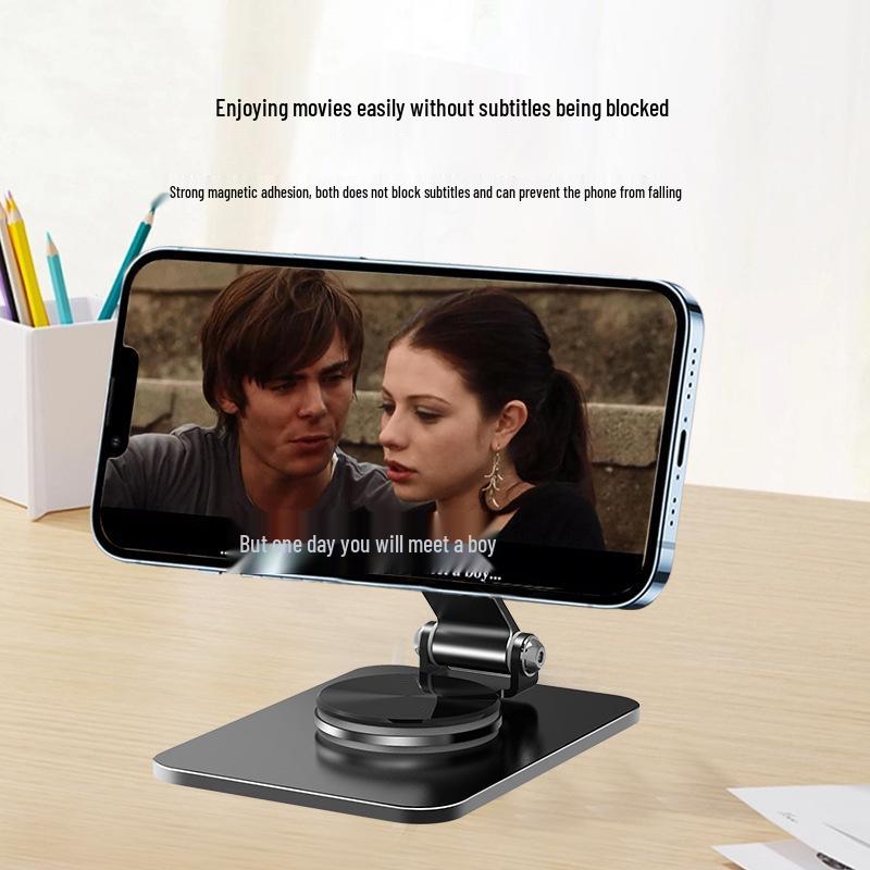 Carbon Steel 360° Rotating Tablet and Phone Stand with MagSafe, Folding Design for Live Video Support