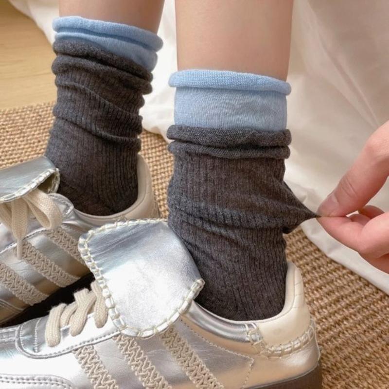 Женские весенние и осенние носки в корейском стиле с ворсистыми носками в тон, модные носки средней длины