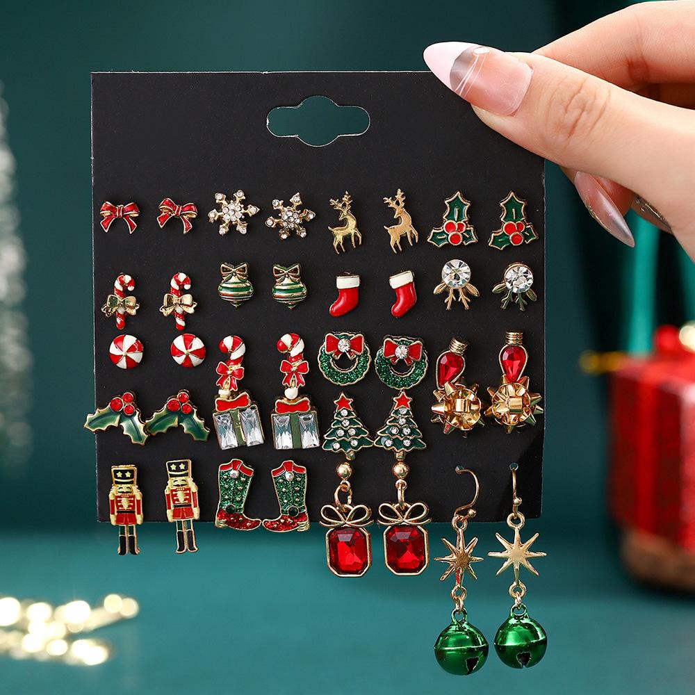 Christmas Stud Earrings Combination New Cartoon Holiday Alloy Dripping Elk Old Man Bell Earrings Set