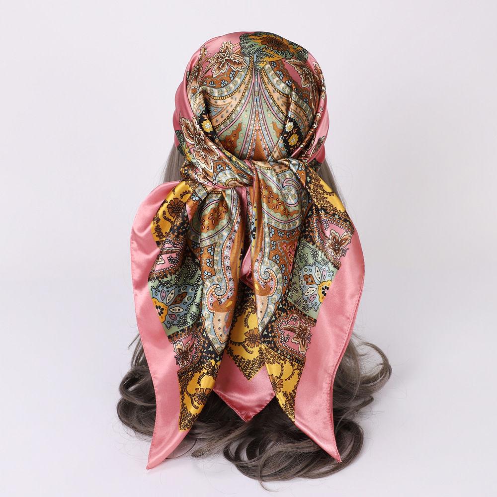 Head Scarf Women Pirate Costume Accessories Silk Red Bandana for Hair Wrapping Soft Neckerchief Silk Foulard Satin
