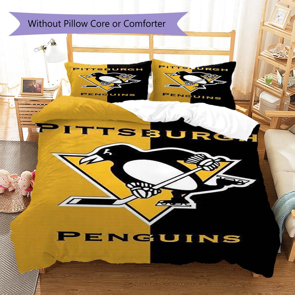 Pittsburgh Penguins logo Pattern Bedding Set Quilt Cover Pillowcase Home Decor Gift (1 * duvet cover + 2 * pillowcase, without core)