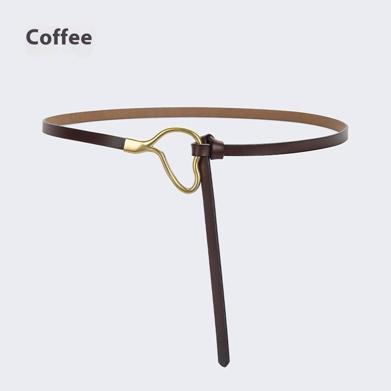 Женский кожаный ремень с узлом и украшением под рубашку, простой и универсальный тонкий ремень из чистой коровьей кожи