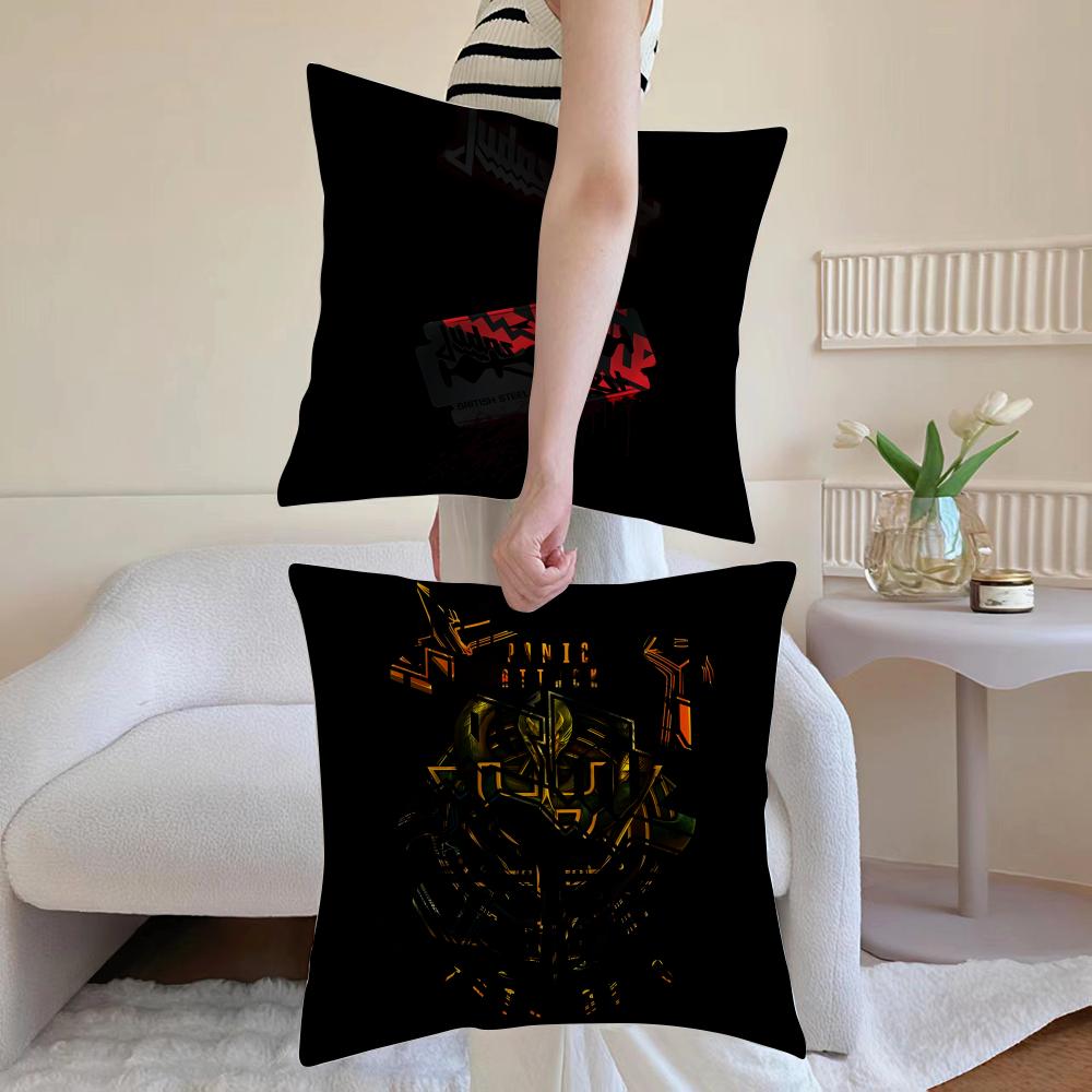 J-Judas-Priest Music Cushion Cover Anti-dustmite Pillowcase Invisible Zipper Silky Short Plush Sofa Cushion Cover