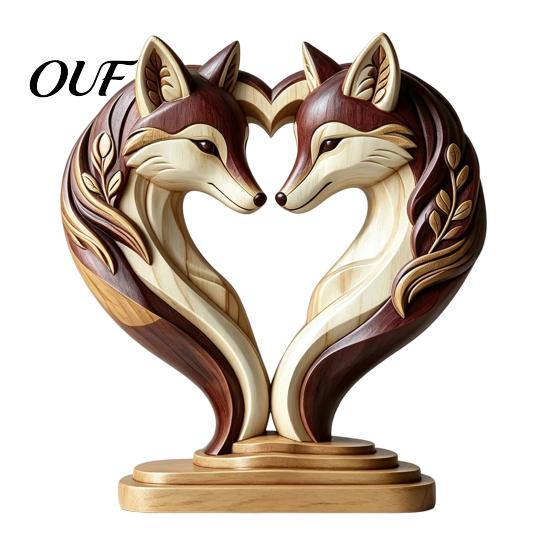 Unique Wood Art for Home Wooden Animal Ornament with Stable Base, Double Layer Carved Figurine, Gingerbread Man Owl Fox Penguin Statues Heart