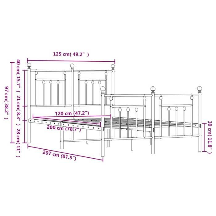 VidaXL Cadre de lit métal avec tête de lit-pied de lit noir 120x200 cm 353553