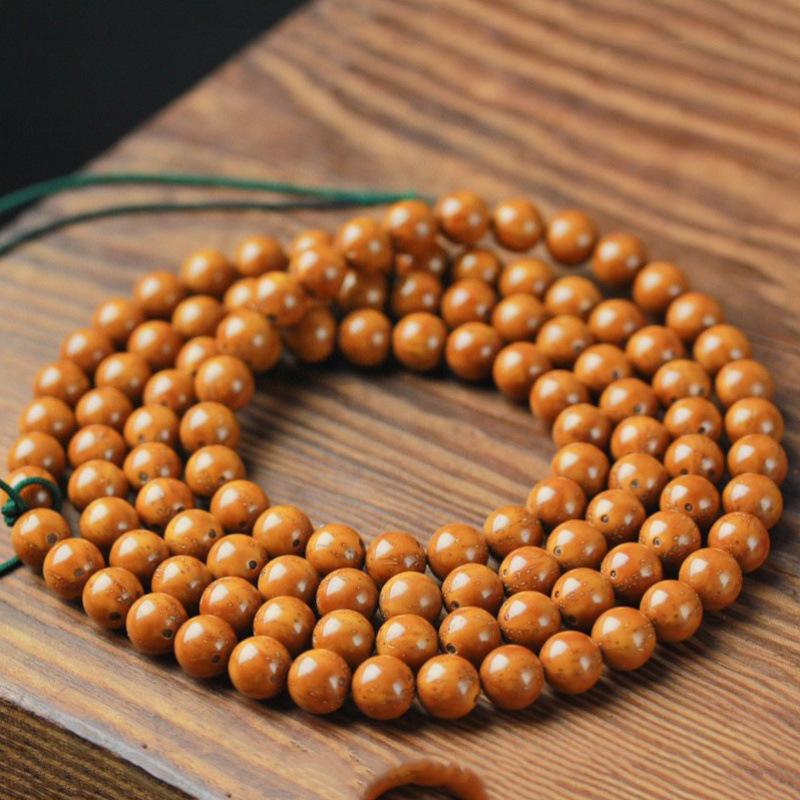 Purple Gold Rat Bodhi Seed Beads: Hand String Light with Round Prayer Beads