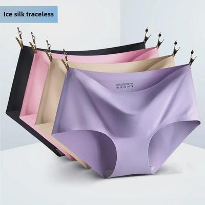 810 Женское дышащее бесшовное нижнее белье из ледяного шелка с хлопковой вставкой, сексуальное, со средней посадкой и треугольными чашечками