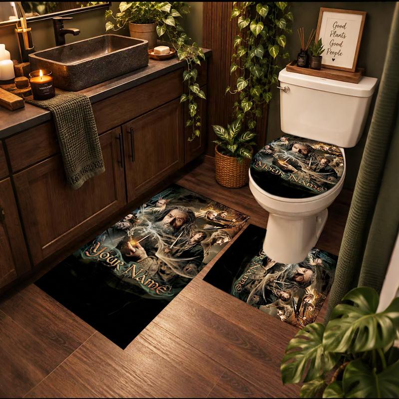 Lord Rings 3Pcs Personalized Customization Bathroom Mat Nonslip Floor Mat Set Toilet Lid Bathroom Mat Bathroom Absorbent Door Mat Decoration