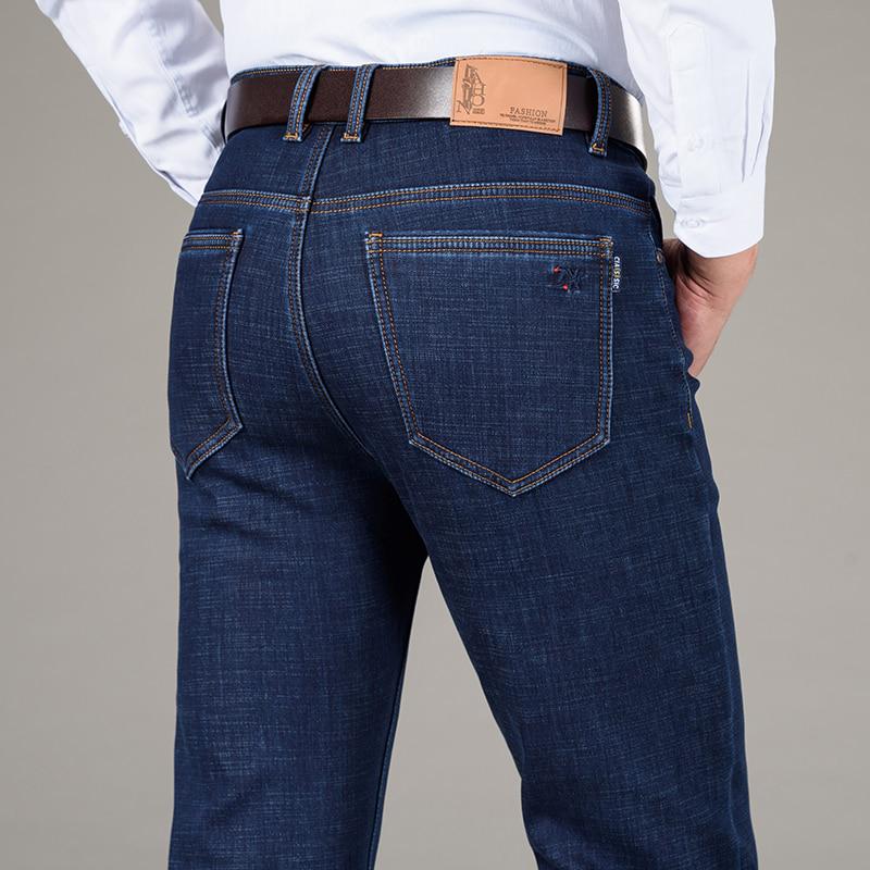 Высококачественные мужские теплые джинсы зимние деловые высококачественные флисовые утолщенные брюки мужские фирменные брюки черные синие 