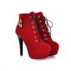 Womens Winter Fashion Faux Suede Lace Up High Heels Ankle Boots for Women Platform Boots Shoes Large Size Red Black Brown