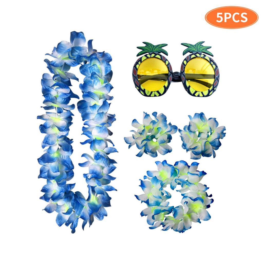 Hawaiian Flower Garland Set with Pineapple Glasses and Wristbands for Festival Party Costume Decoration Accessories