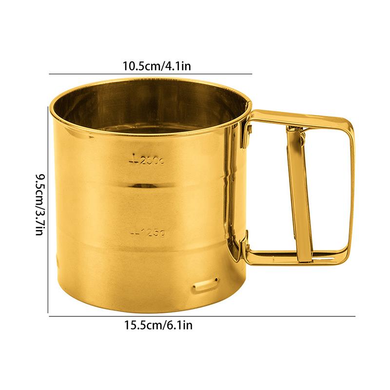 Полуавтоматическое сито для муки с мелкой сеткой и мерной шкалой, из нержавеющей стали, чашка-сито для сахарной пудры, кухонная выпечка