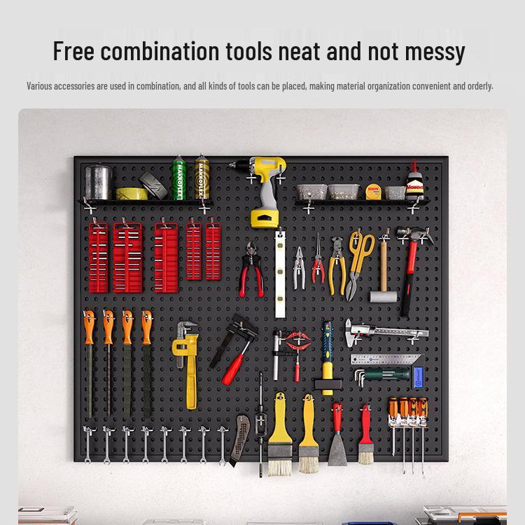 Universal Wall-Mounted Pegboard Storage Rack with Stainless Steel Shelves