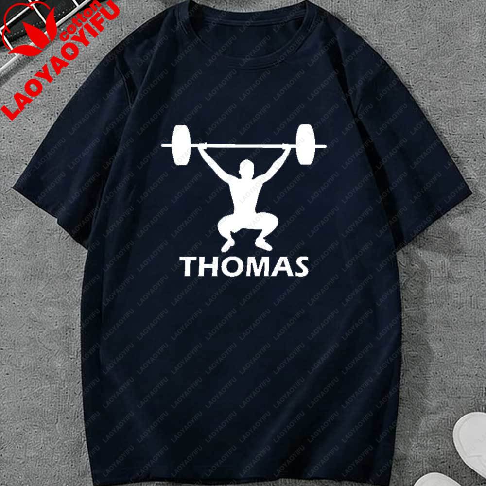 Unisexs Custom Thomas Weightlifting TShirt Personalized Gym Silhouette Print Casual Crew Neck for Workout Gym Weightlifting Tees