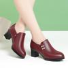 Burgundy Chunky Heel Soft Leather Shoes for Women - Spring & Autumn 2022, Comfortable for Middle-Aged & Elderly