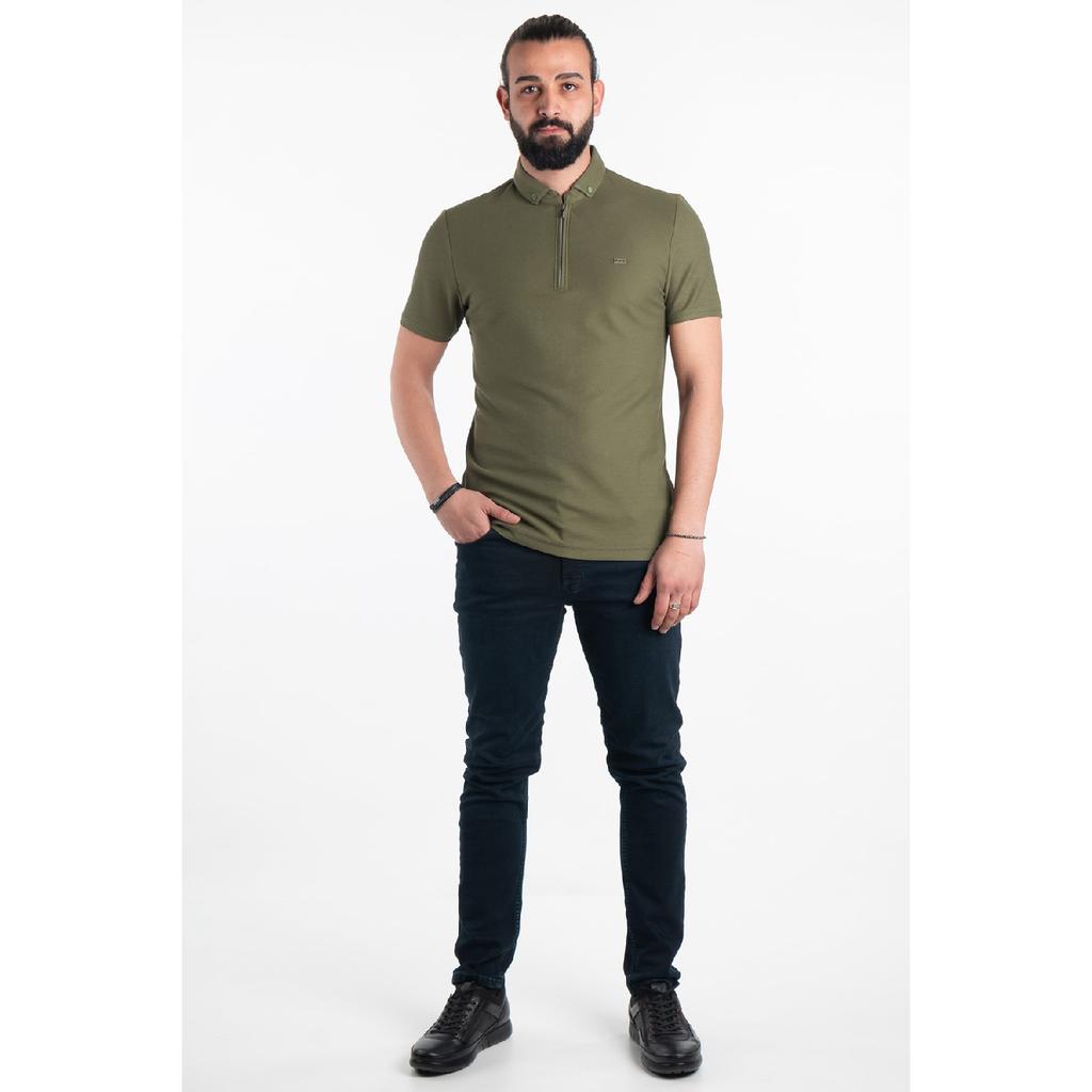 Мужская черная футболка с воротником-поло с молнией и деталями