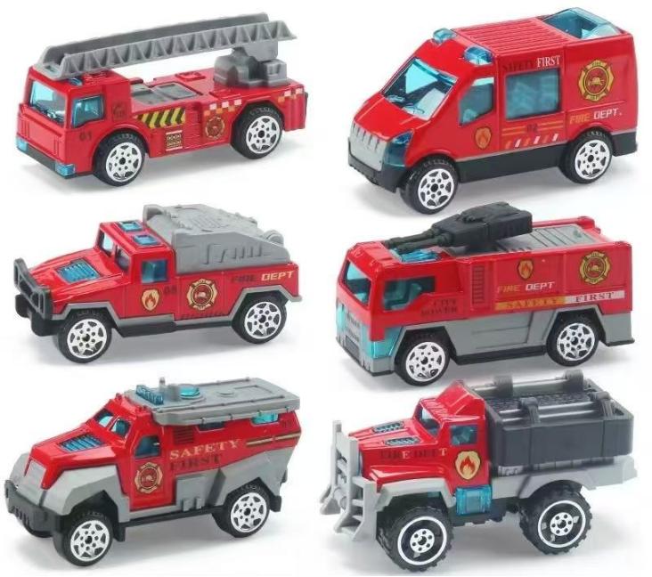 Mini Compact Fire Truck Model Vehicle Exquisite Alloy Car Set Series Desktop Collection Ornaments Children'S Holiday Toy Gifts