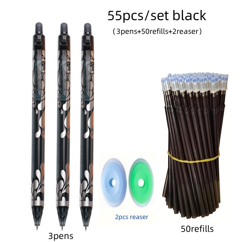 55pcs/set Gel Pen Press Type 0.5mm Erasable Gel Pen Set 6 Colors Washable Handle Magic Refills Rod Super Capacity Ink Writing Stationery