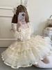 XHSUKADO Lolita JSK Сарафан с мечтательным милым готическим лолита нарядом с оборками и Мори идолом Абрикосовый Размер M Лента, Женское цельное платье,