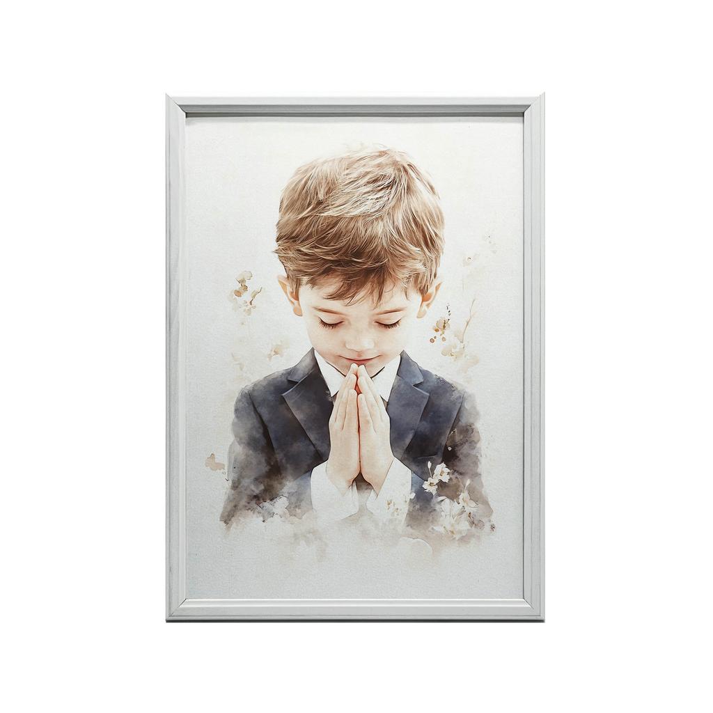 Pierwsza Komunia Święta - Modlący Się Chłopiec Pierwsza Komunia Święta - Modlący Się Chłopiec, 40X50 Cm, Rama Aluminiowa Złota, Papier Matowy 230 Gsm