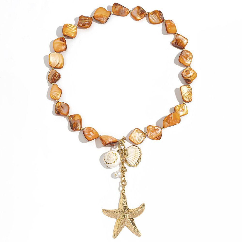 Bohemian Starfish Beaded Necklace Sea Series Shell Beaded Chain  Women