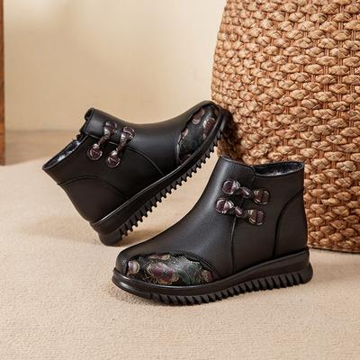 Туфли для мам с меховой отделкой, зимняя хлопковая обувь, нескользящие короткие ботинки для пожилых женщин среднего и пожилого возраста, теплая бархатная кожаная обувь