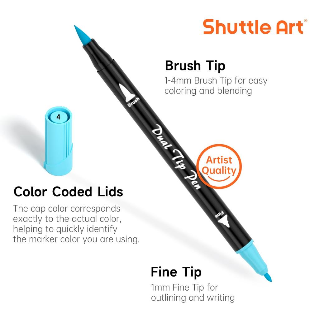 Shuttle Art Art Marker Brush Pastel Brush and Fine Twin for Homework Pens, Tip, Colors, 56-Color Set, Water-Based, Tip, Markers, Water-Resistant,