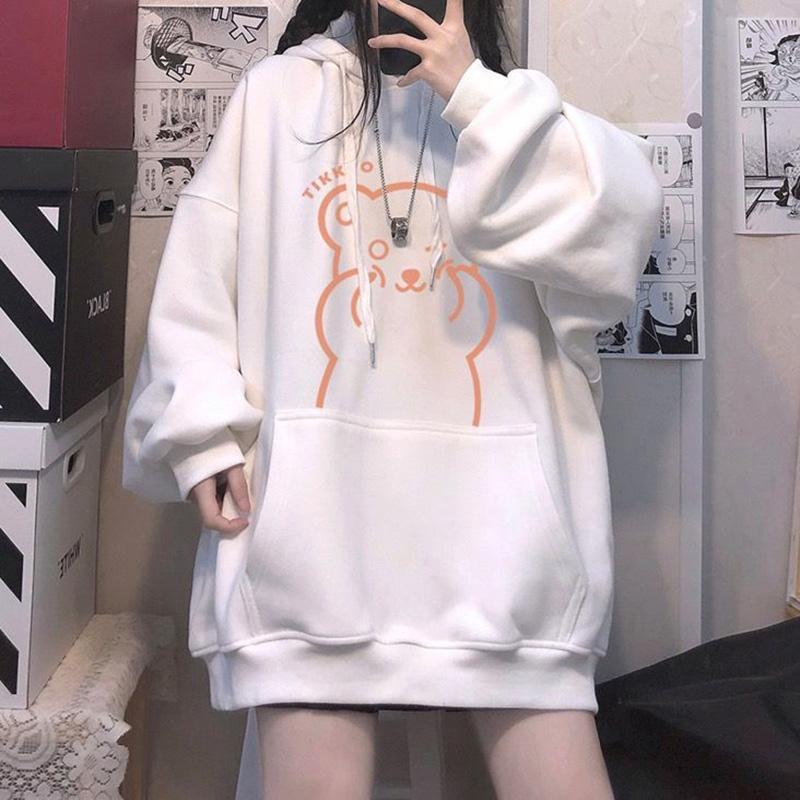 Толстовка с капюшоном, женская осенне-зимняя стеганая свободная удобная толстовка с медведем, повседневный пуловер большого размера, топ