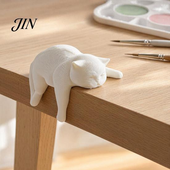 Современное украшение-кошка для дома, 3D-печатная ленивая фигурка, спящий котенок, декор для стола, милая статуэтка животного, фигурка для офиса, DIY, можно раскрашивать, белый матовый