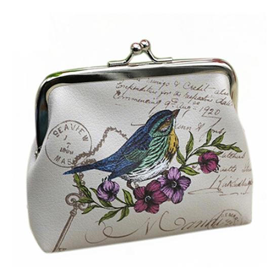 Женский мини-кошелек с птицами и цветами, чехол для монет, клатч, кошелек