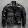 First Layer Cowhide Genuine Leather Leather Jacket for Men's Classic Hong Kong Style Flight Suit Short Lapel Casual Wide Version Large Size Jacket