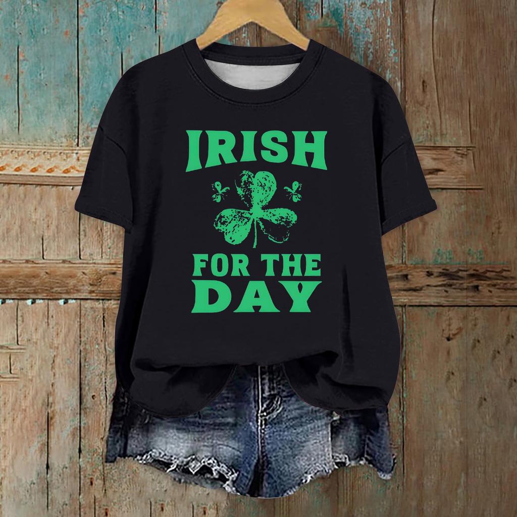 Женская мода повседневная с заниженной линией плеча короткая St. Футболка с круглым вырезом и принтом ко Дню Святого Патрика