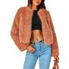 Womens Short Faux Fur Jacket Winter Warm Coat Long Sleeve Round Neck Casual Chic Outerwear