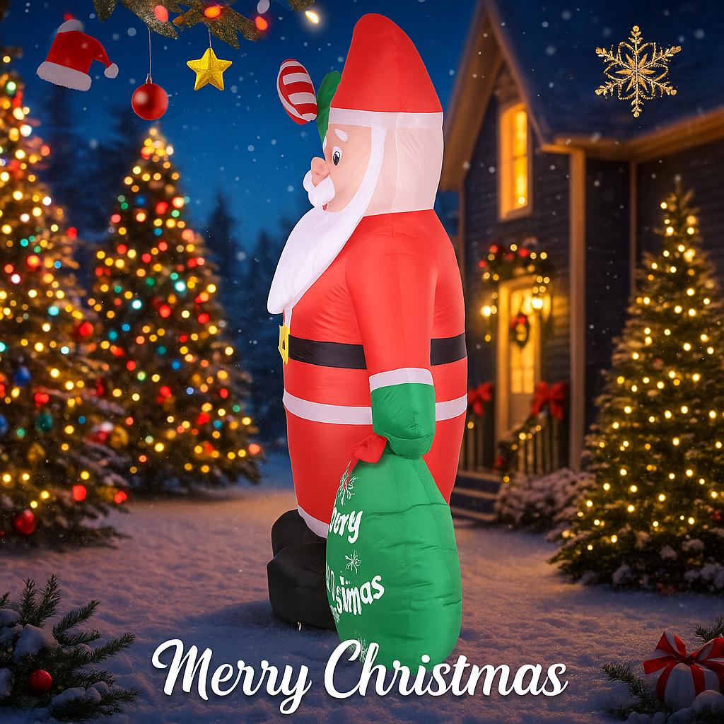 7.87FT LED Light Xmas Inflatable Gift Bag Santa Toy Yard Party Lawn Ornaments Home Decoration Supplies Christmas Holiday Gift