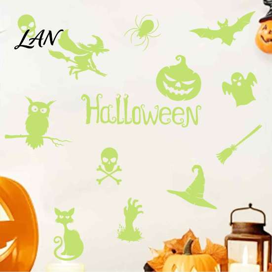 Waterproof Halloween Decal Glow in The Dark Wall Stickers, Luminous Decals with Ghost Cat Window Stickers Pumpkin Bat Witch Patterns, Peel and