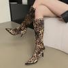 Fashion Female Shoes On Sale Fashion Zipper Women's Boots Autumn Pointed Toe Leopard Print Sexy High Tube Stilettos or Thin Heels Boots
